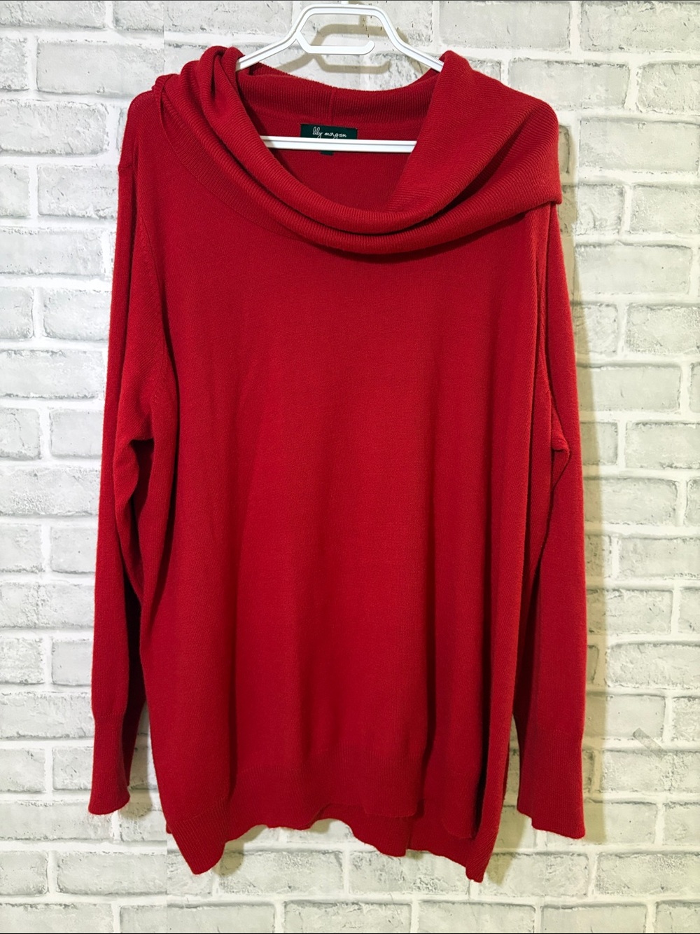 Lily Morgan Cozy Red Cowl Neck Sweater - Lightweight Draped Knit 3X